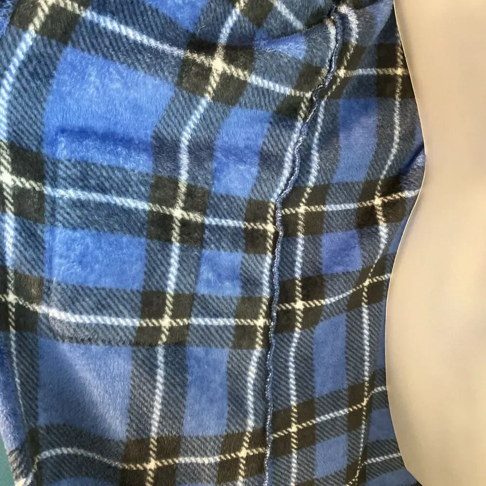 Cuddl Duds Boys Robe Plush with Hood Size M (8/10) Blue, Black, White Plaid